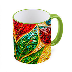 Кружка 3D Яркая мозаика с разноцветным абстрактным узором и, цвет: 3D-светло-зеленый кант