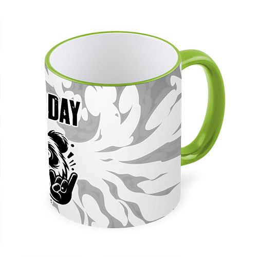 Кружка цветная Green Day рок панда на светлом фоне / 3D-Светло-зеленый кант – фото 1