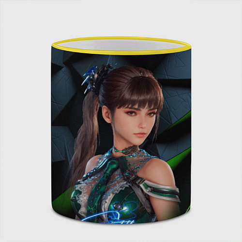 Кружка цветная Stellar Blade портрет Ева / 3D-Желтый кант – фото 2