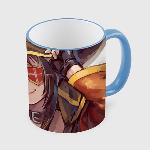 Кружка цветная Konosuba Мэгумин cute / 3D-Небесно-голубой кант – фото 1