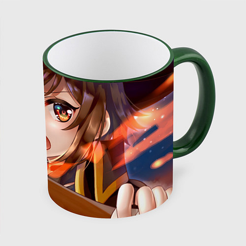 Кружка цветная Konosuba Мэгумин cute / 3D-Зеленый кант – фото 1