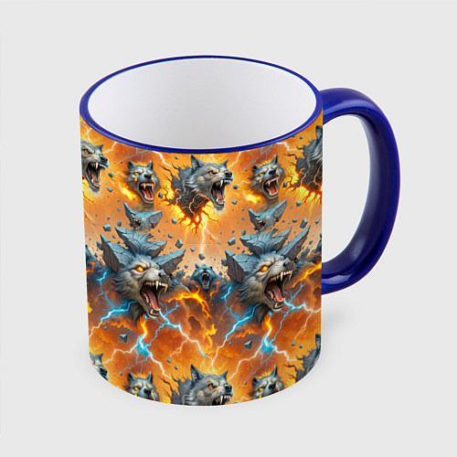 Кружка цветная Волки и камни / 3D-Синий кант – фото 1