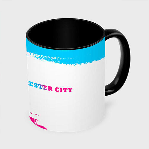 Кружка цветная Leicester City neon gradient style по-горизонтали / 3D-Белый + черный – фото 1