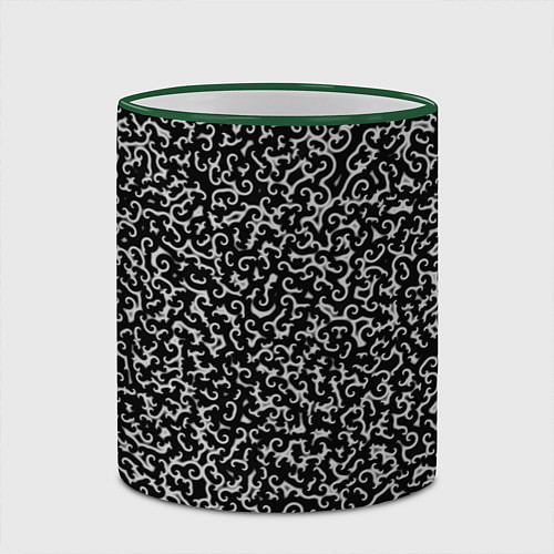 Кружка цветная Серые завитки на черном фоне / 3D-Зеленый кант – фото 2