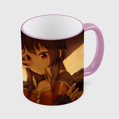 Кружка цветная Konosuba Мэгумин cute / 3D-Розовый кант – фото 1