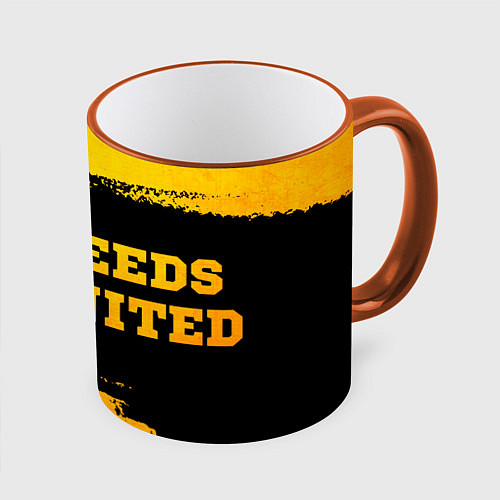 Кружка цветная Leeds United - gold gradient по-горизонтали / 3D-Оранжевый кант – фото 1