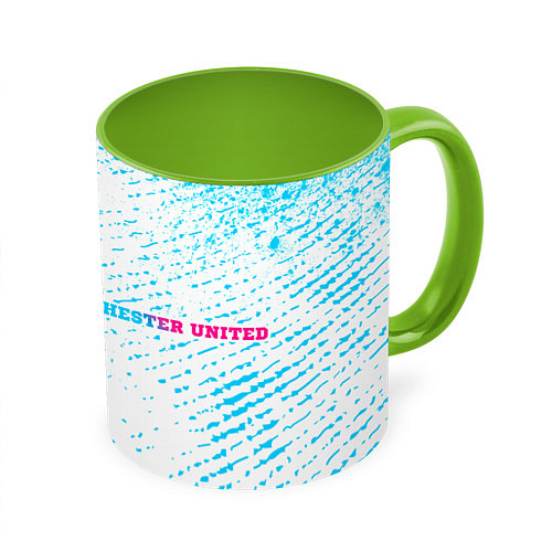 Кружка цветная Manchester United neon gradient style по-горизонта / 3D-Белый + светло-зеленый – фото 1