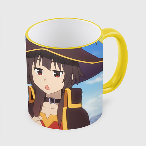 Кружка цветная Konosuba Мэгумин cute / 3D-Желтый кант – фото 1