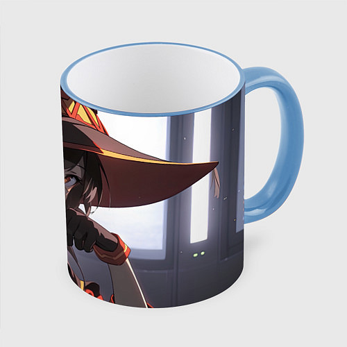 Кружка цветная Konosuba Мэгумин милая / 3D-Небесно-голубой кант – фото 1