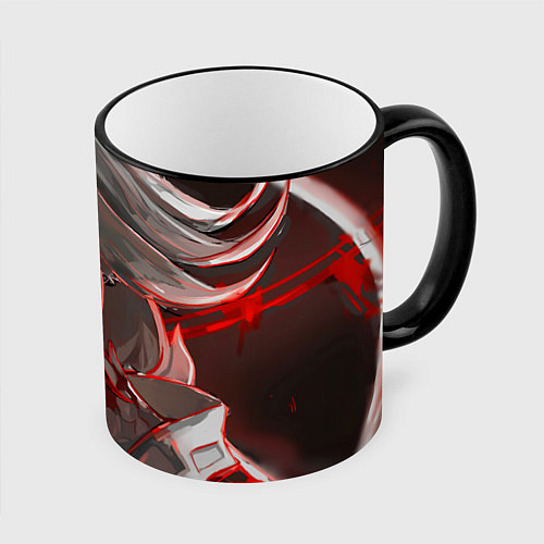 Кружка цветная Genshin Impact Арлекино red draw / 3D-Черный кант – фото 1
