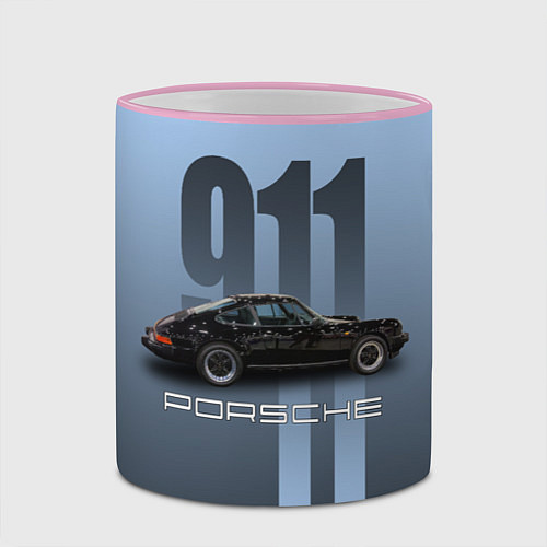 Кружка цветная Винтажный автомобиль Porsche / 3D-Розовый кант – фото 2