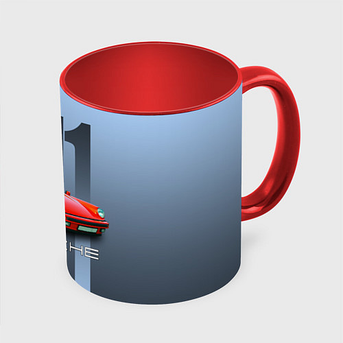 Кружка цветная Винтажный автомобиль Porsche 911 Carrera / 3D-Белый + красный – фото 1