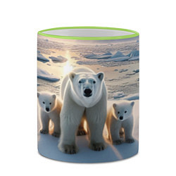 Кружка 3D Polar bear with her cubs - ai art, цвет: 3D-светло-зеленый кант — фото 2