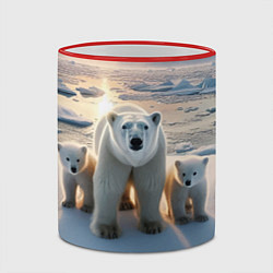 Кружка 3D Polar bear with her cubs - ai art, цвет: 3D-красный кант — фото 2