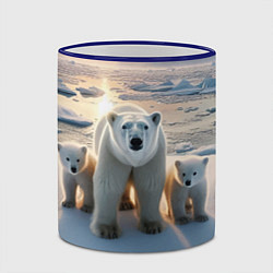 Кружка 3D Polar bear with her cubs - ai art, цвет: 3D-синий кант — фото 2