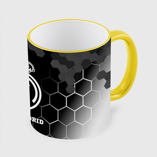 Кружка цветная Real Madrid sport на темном фоне / 3D-Желтый кант – фото 1
