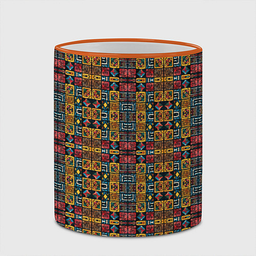 Кружка цветная Геометрический африканский узор-паттерн / 3D-Оранжевый кант – фото 2