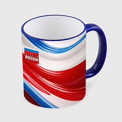 Кружка цветная Герб России на абстрактном фоне