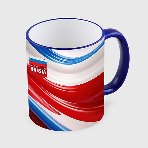 Кружка цветная Герб России на абстрактном фоне / 3D-Синий кант – фото 1