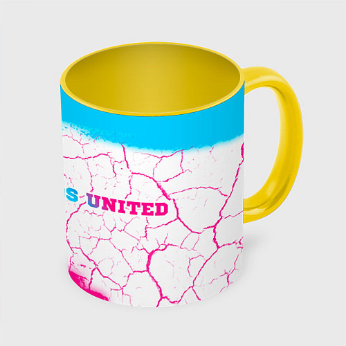 Кружка цветная Leeds United neon gradient style по-горизонтали / 3D-Белый + желтый – фото 1