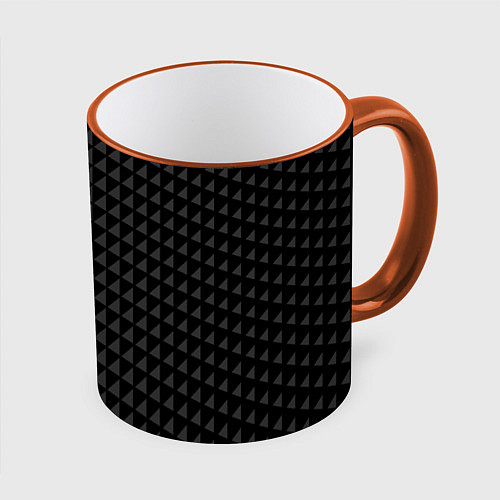 Кружка цветная Паттерн из черных треугольников / 3D-Оранжевый кант – фото 1