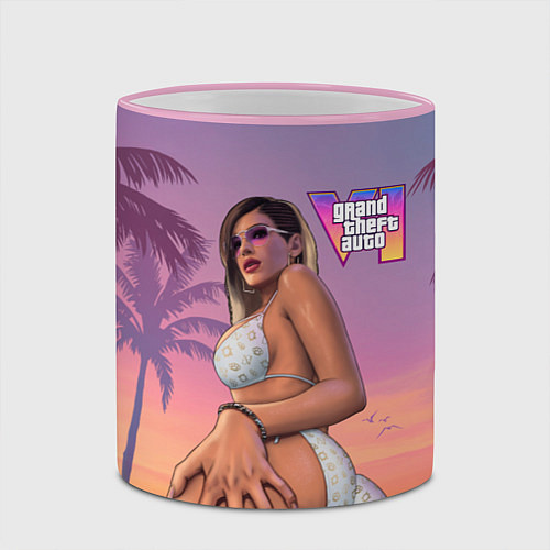 Кружка цветная Девушка в купальнике из Gta 6 / 3D-Розовый кант – фото 2