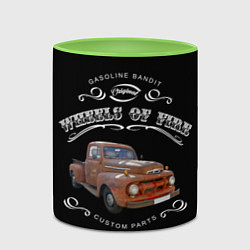 Кружка 3D Хотрод и надпись колеса огня, цвет: 3D-белый + светло-зеленый — фото 2