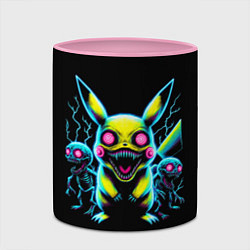 Кружка 3D Pikachu and skeletons - neon glow ai art, цвет: 3D-белый + розовый — фото 2