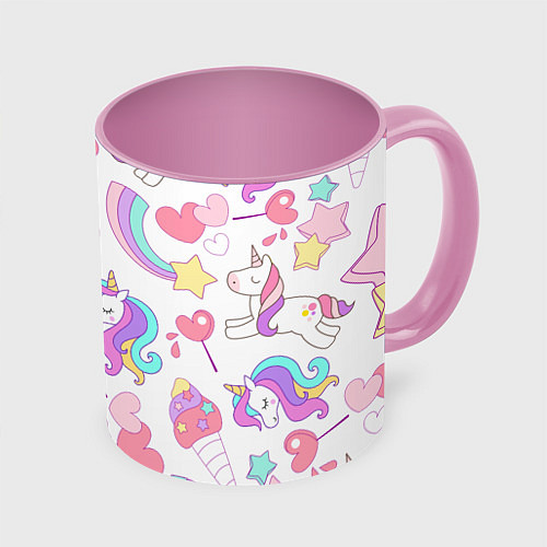 Кружка цветная Единорог мороженое радуга и звездочки / 3D-Белый + розовый – фото 1