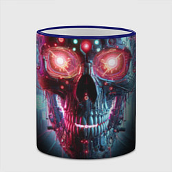 Кружка 3D Неоновый кибер череп - нейросеть, цвет: 3D-синий кант — фото 2