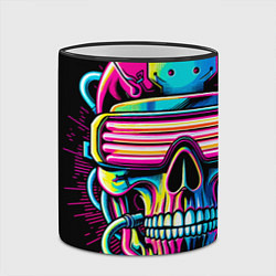 Кружка 3D Cyber skull - ai art neon, цвет: 3D-черный кант — фото 2