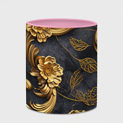 Кружка 3D Золотые объемные узоры на ткани, цвет: 3D-белый + розовый — фото 2