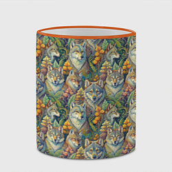 Кружка 3D Волки паттерн, цвет: 3D-оранжевый кант — фото 2