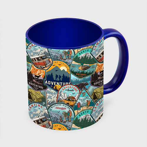 Кружка цветная Adventure stickers / 3D-Белый + синий – фото 1