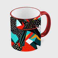 Кружка 3D Abstract patchwork - ai art, цвет: 3D-красный кант
