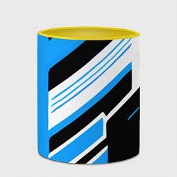 Кружка 3D Бело-синие полосы на чёрном фоне, цвет: 3D-белый + желтый — фото 2