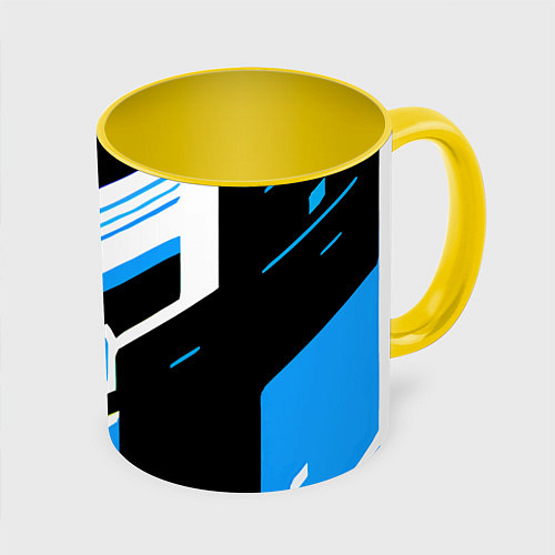 Кружка цветная Бело-синие полосы на чёрном фоне / 3D-Белый + желтый – фото 1