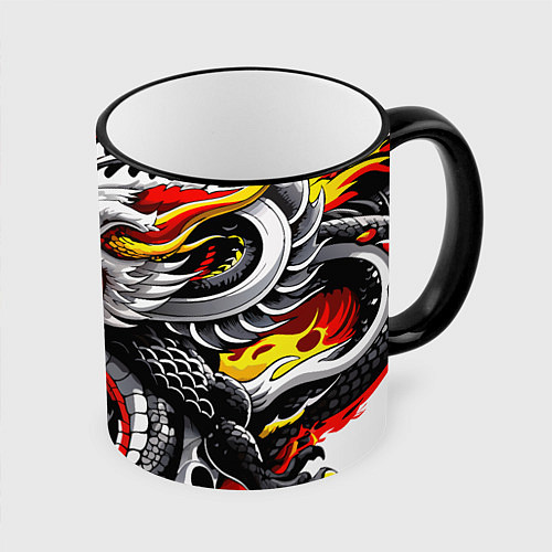 Кружка цветная Огнедышащий дракон в японском стиле / 3D-Черный кант – фото 1