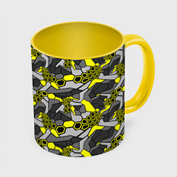 Кружка 3D Шестиугольная текстура желтого камуфляжа, цвет: 3D-белый + желтый