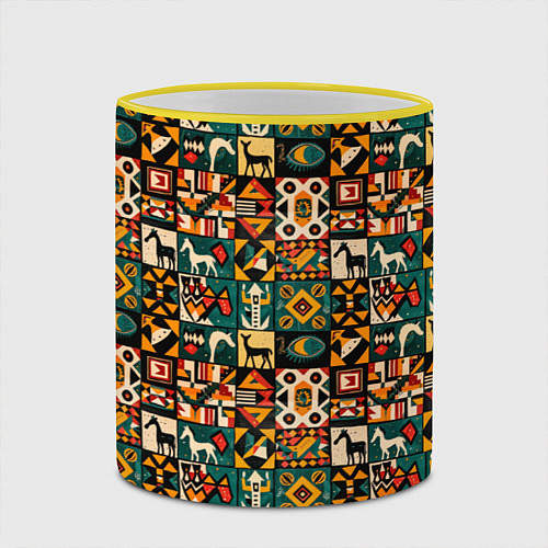 Кружка цветная Африканские паттерн животные / 3D-Желтый кант – фото 2