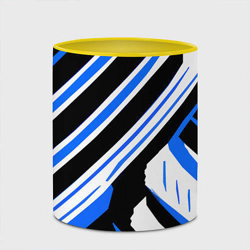 Кружка цветная Чёрно-синие полосы на белом фоне / 3D-Белый + желтый – фото 2