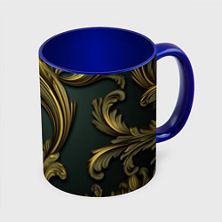 Кружка 3D Золотые старые темные узоры, цвет: 3D-белый + синий