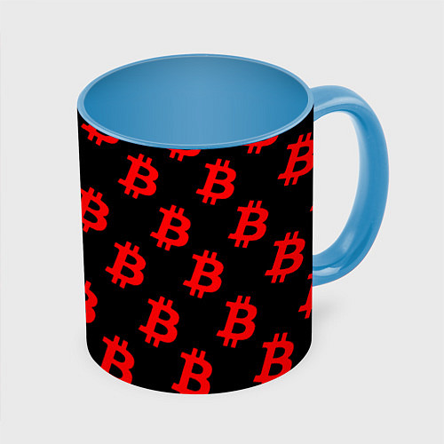Кружка цветная Bitcoin red logo money / 3D-Белый + небесно-голубой – фото 1