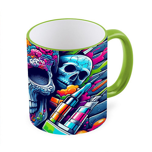 Кружка цветная Ai art skull - graffiti / 3D-Светло-зеленый кант – фото 1