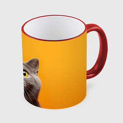 Кружка 3D Удивленный кот, цвет: 3D-красный кант