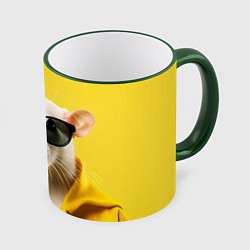 Кружка 3D Ля какая модная крыса на желтом, цвет: 3D-зеленый кант