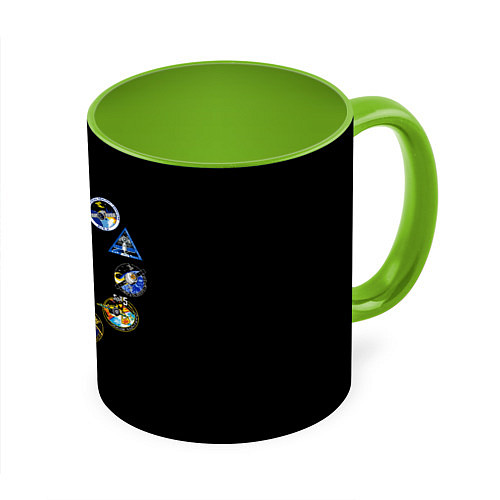 Кружка цветная NASA круг логотипов / 3D-Белый + светло-зеленый – фото 1
