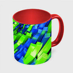 Кружка 3D Сине-зеленые наклонные блоки, цвет: 3D-белый + красный