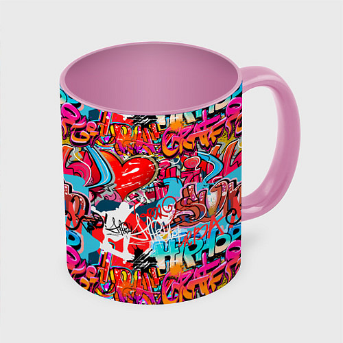 Кружка цветная Hip hop graffiti pattern / 3D-Белый + розовый – фото 1