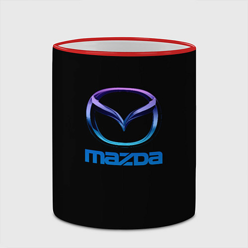 Кружка цветная Mazda neon logo / 3D-Красный кант – фото 2
